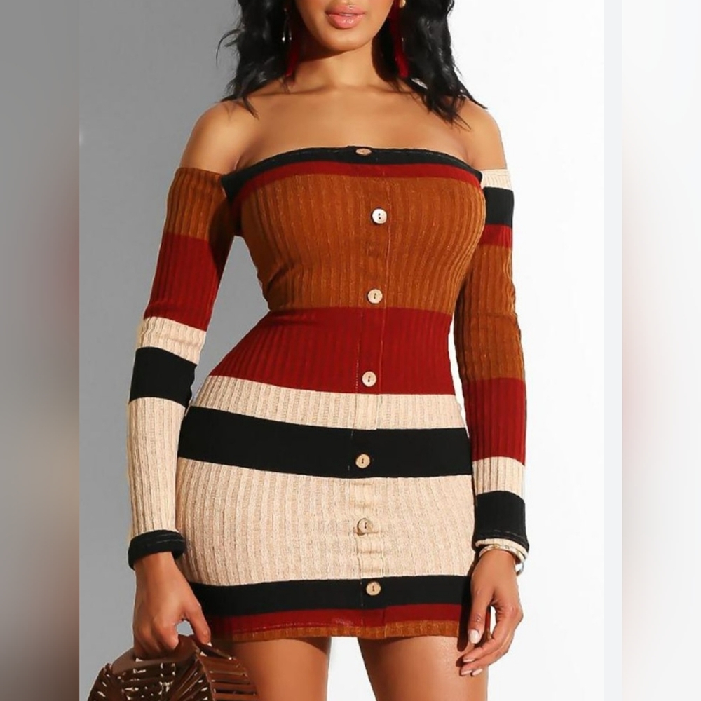 Knit striped form fitting dress size  Medium.